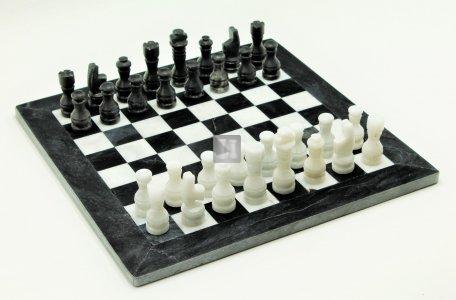 Black and White marble chess set - 38 x 38 cm - Chessboard with black side