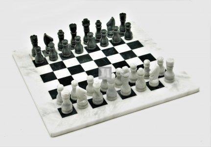 Black and White marble chess set - 38 x 38 cm - Chessboard with white side