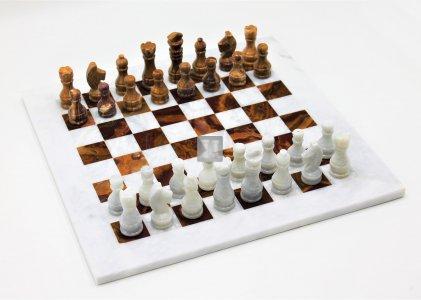 Red Onyx and white marble chess set - 37,5 x 37,5 cm